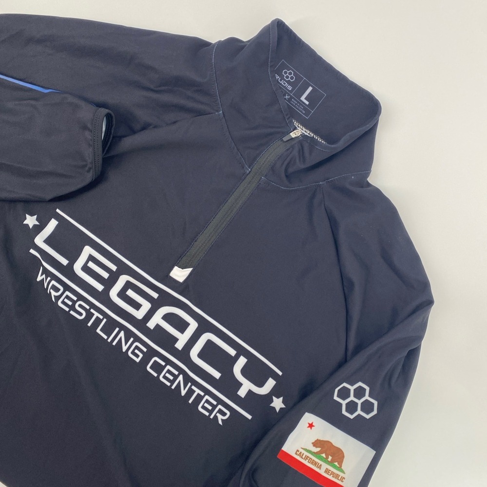 Rudis Legacy Wrestling 1/4 Quarter Zip Mens Large Black Skull Performance CA USA